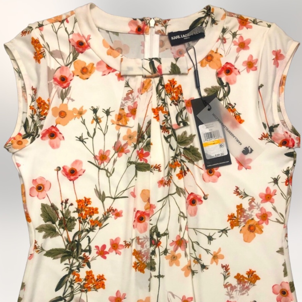 Karl Lagerfeld PARIS 🌷🪷Beautiful Floral Sleeveless and Bow Neckline Blouse
